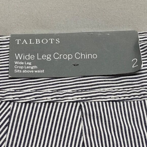 Talbots Women's Size 2 Wide Leg Crop Chino Pant High Waist Blue White Stripe NWT - Picture 10 of 14